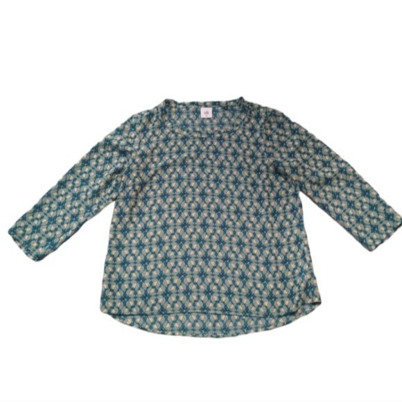 Cabi Jade‎ and Cream Leaf Floral 3/4 Sleeve Sheer Top Size Medium - Picture 1 of 12